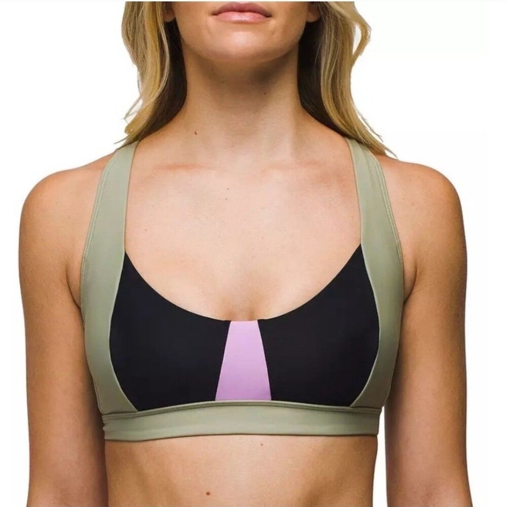NWT PrAna Tulum Bikini Top Women's Size Medium Black Color Block Quick Drying